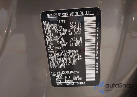 2014 Nissan Quest Sv z USA, uszkodzony, nr VIN JN8AE2KP6E9106391